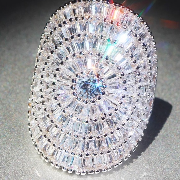 Sterling silver sim. diamond wide cocktail ring - Picture 5 of 5